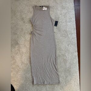 Caution To The Wind Taupe & White Striped Midi Tank Dress